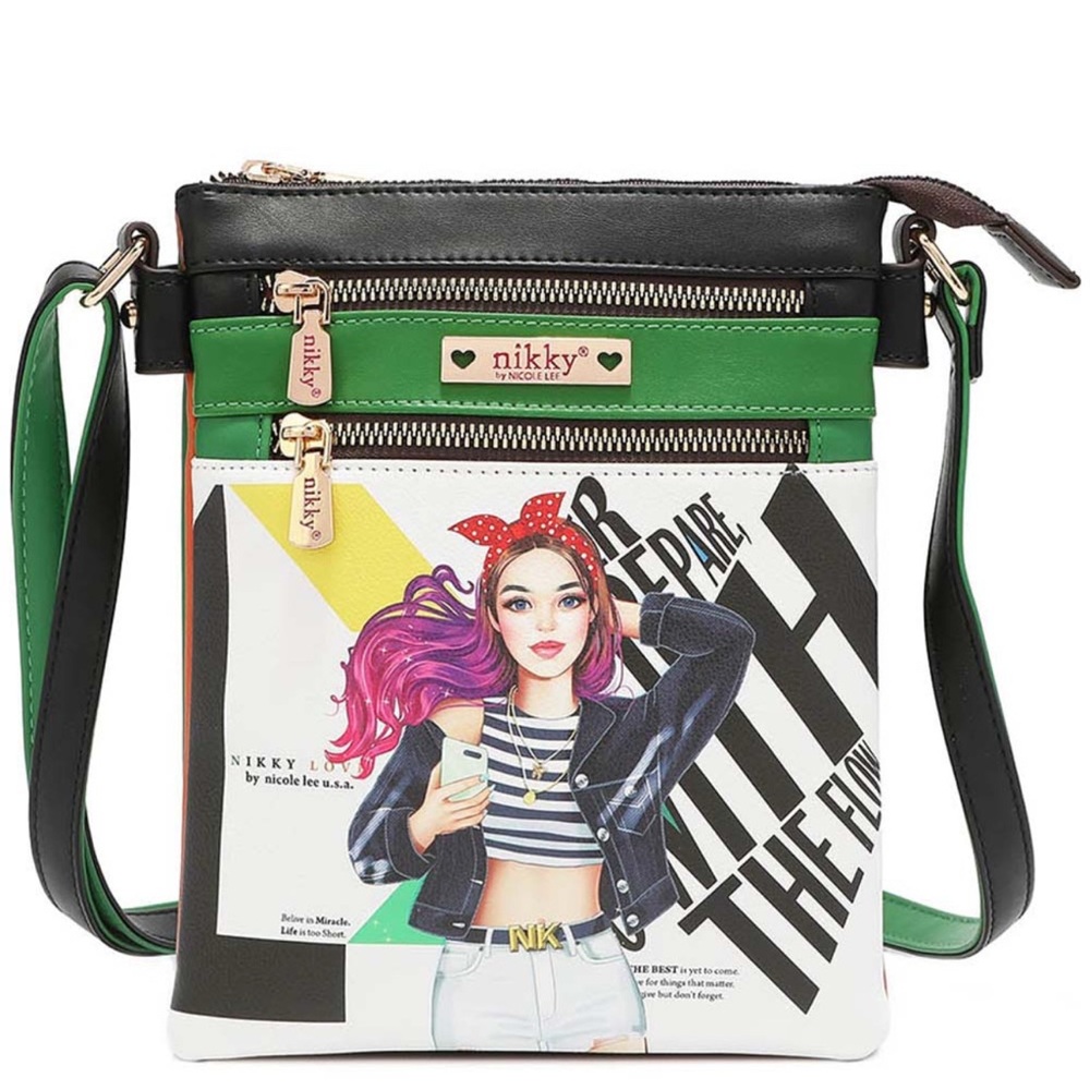 Nicole Lee Black and Green Crossbody Bag